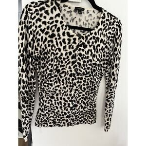 Ann Taylor Cardi Sweater S Animal Print Silk Blend Chic Statement